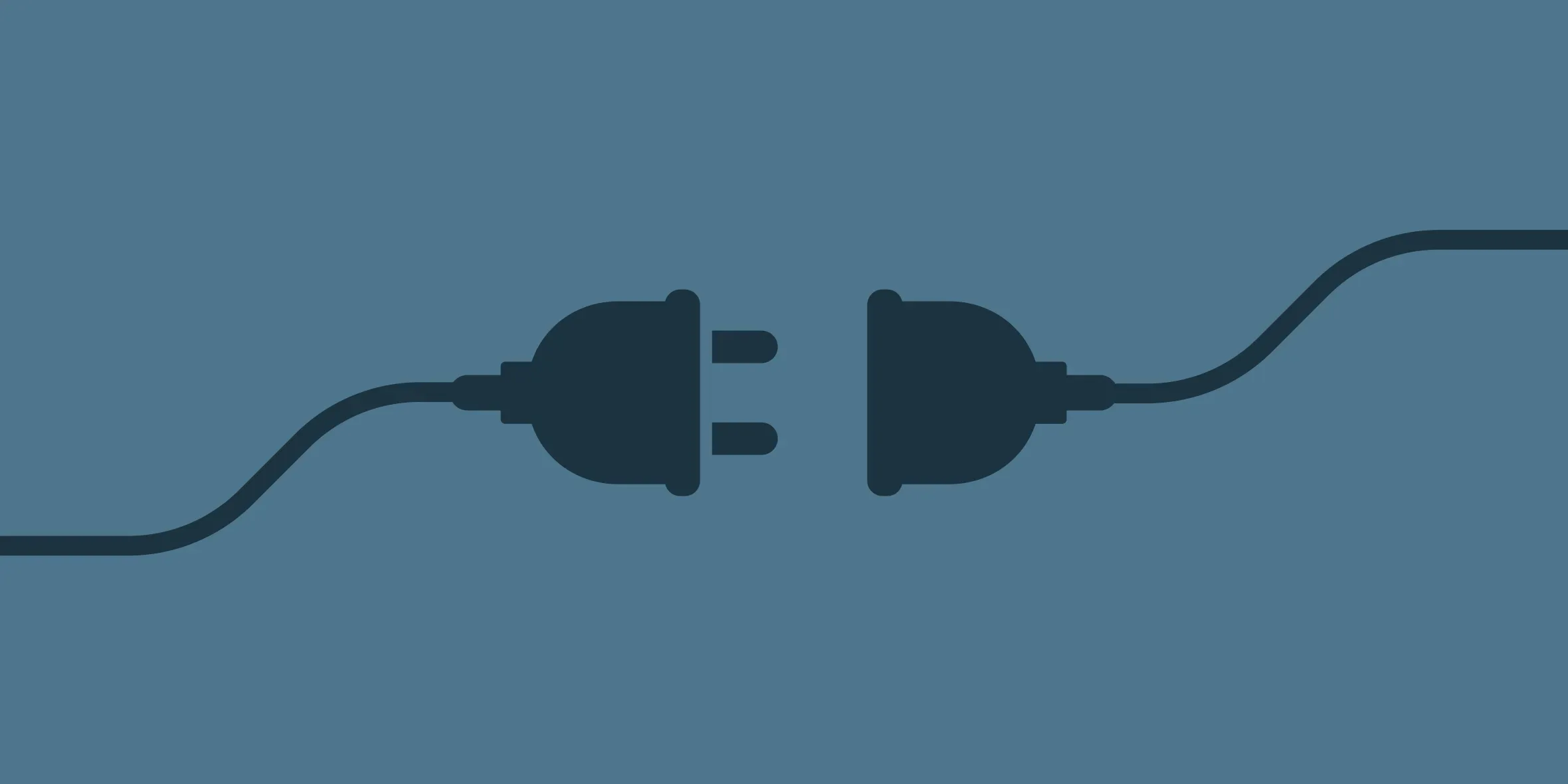 Illustration of two disconnected power plugs facing each other on a blue background