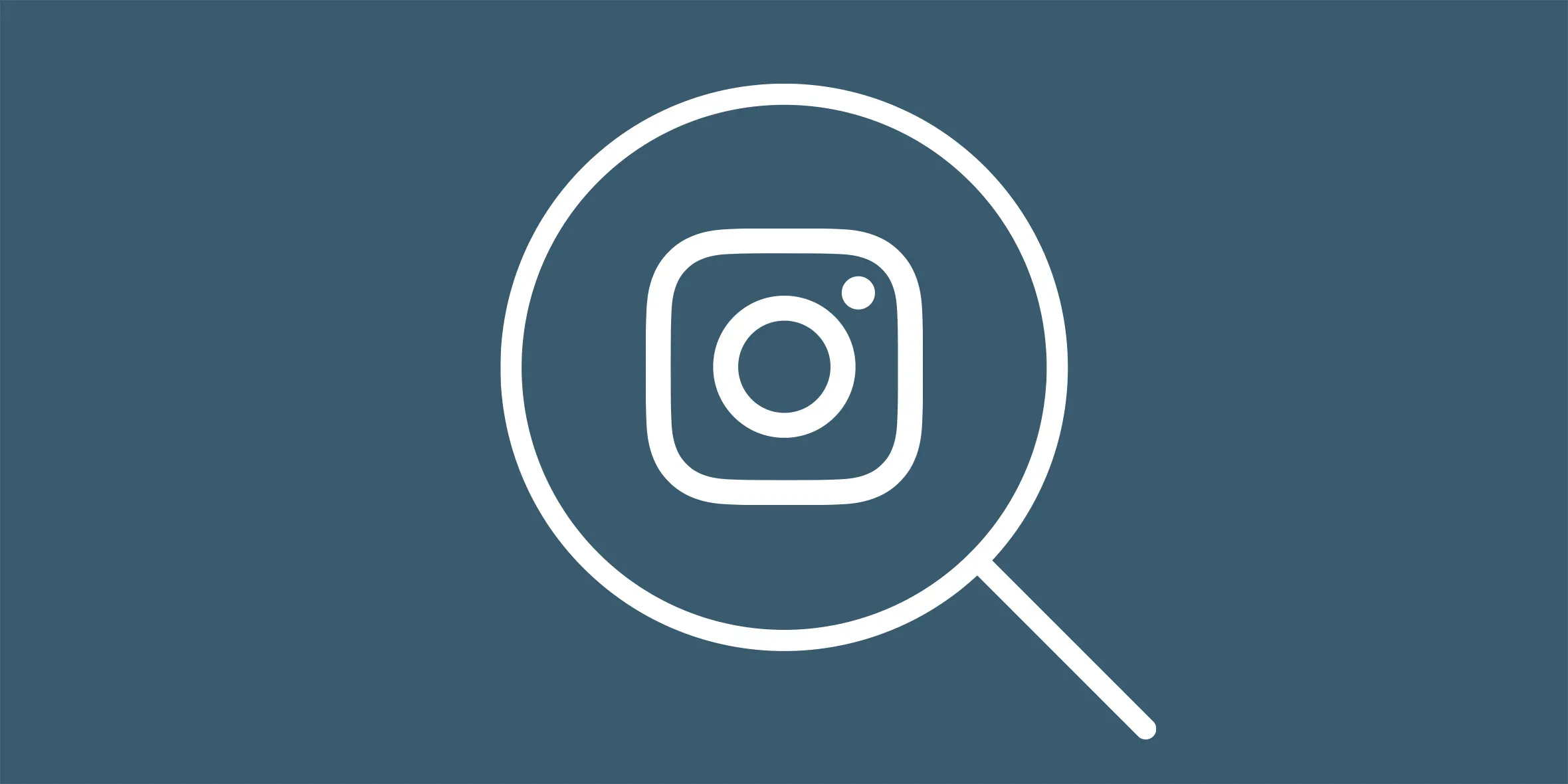 A white magnifying glass icon is centered over the Instagram logo on a blue background.