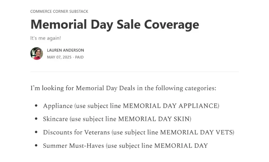memorial day sale coverage subject line email examples